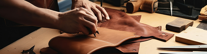 a person working on a piece of leather on a worktop